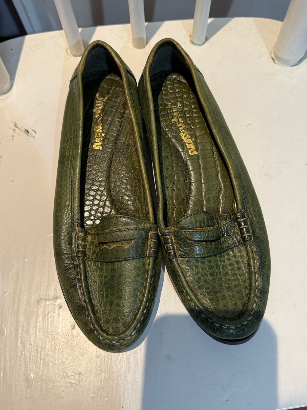 Green Leather Penny Loafers - Size Not Specified
